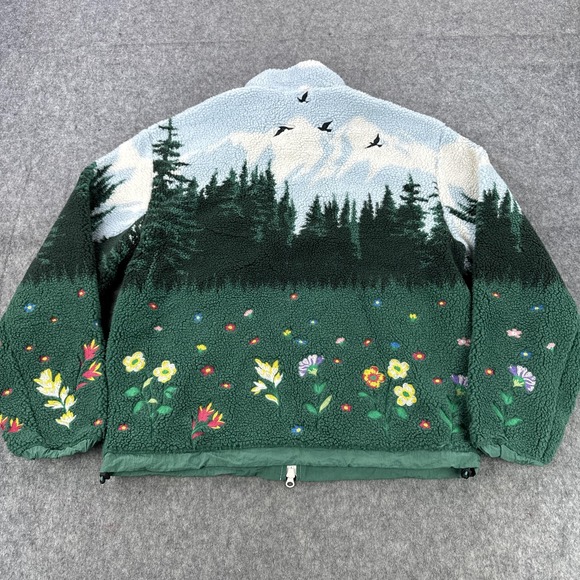 Kith Sherpa Fleece Jacket Men Medium Pinehurst Landscape Full Zip Forest Larimar - Picture 5 of 11